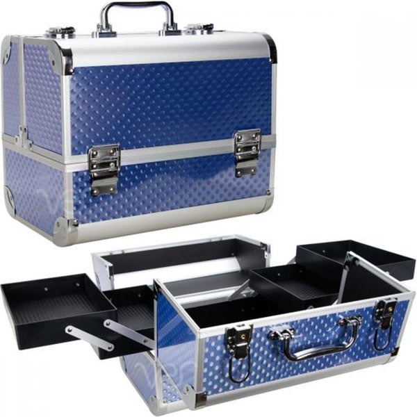 Ver Ver CP002-1717 Raindrop Holographic Makeup Train Case with 4 Extendable Trays & Key Lock; Blue CP002-1717